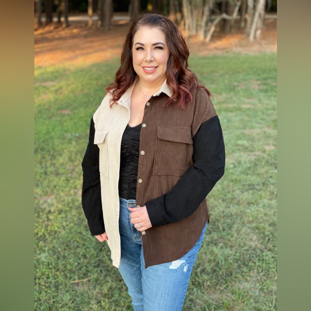 Color Block Shacket - Brown - Picture 3 of 5